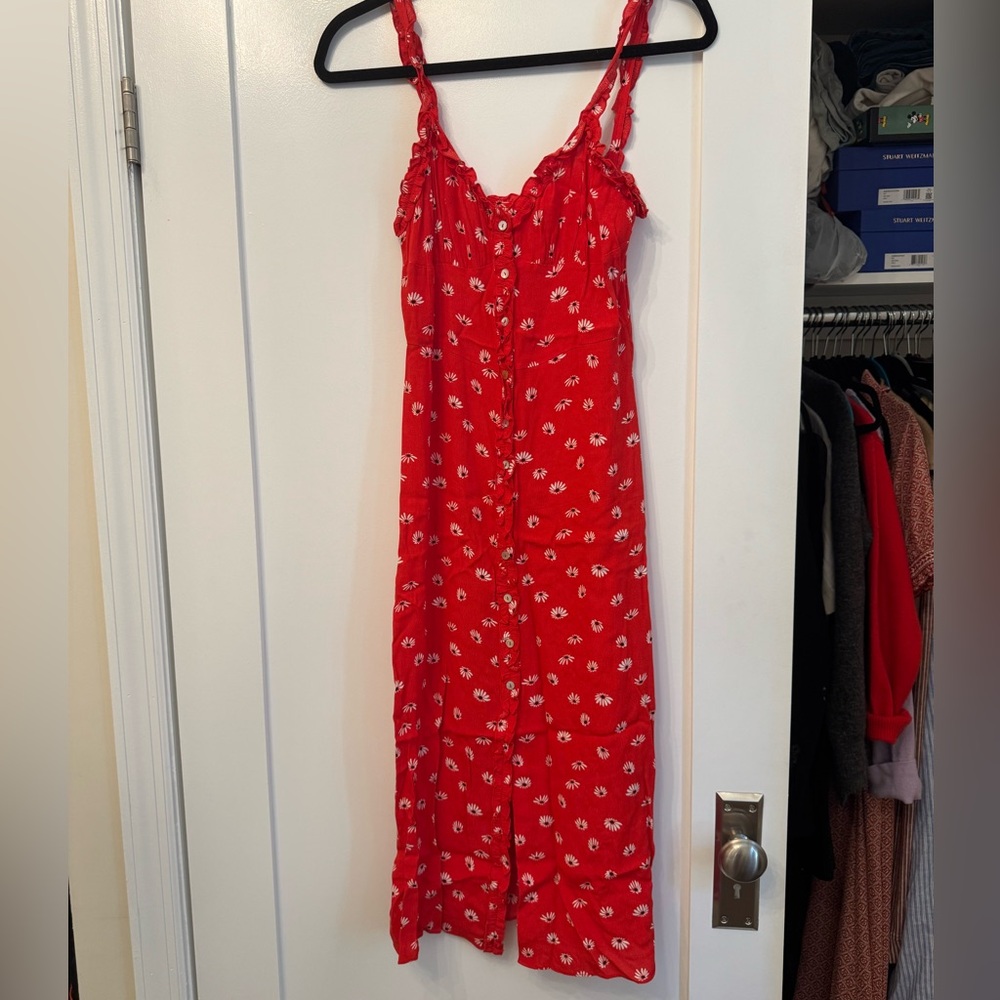 Aritzia Wilfred Scarlet Midi Dress with Daisy Print